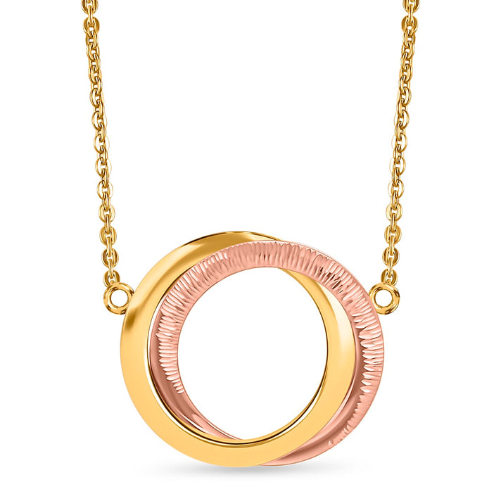 9K Two Colour Gold Diamond Cut 25mm X 20mm Double Ring Pendant Necklet 45.5Cm-17.9 7189968 1