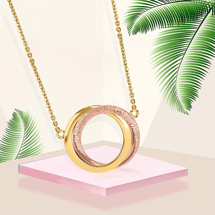 9K Two Colour Gold Diamond Cut 25mm X 20mm Double Ring Pendant Necklet 45.5Cm-17.9 7189968 2