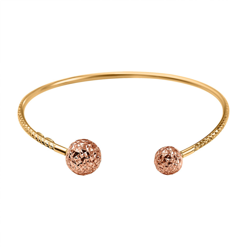 9K Two Colour Gold Diamond Cut Ball Torque Bangle