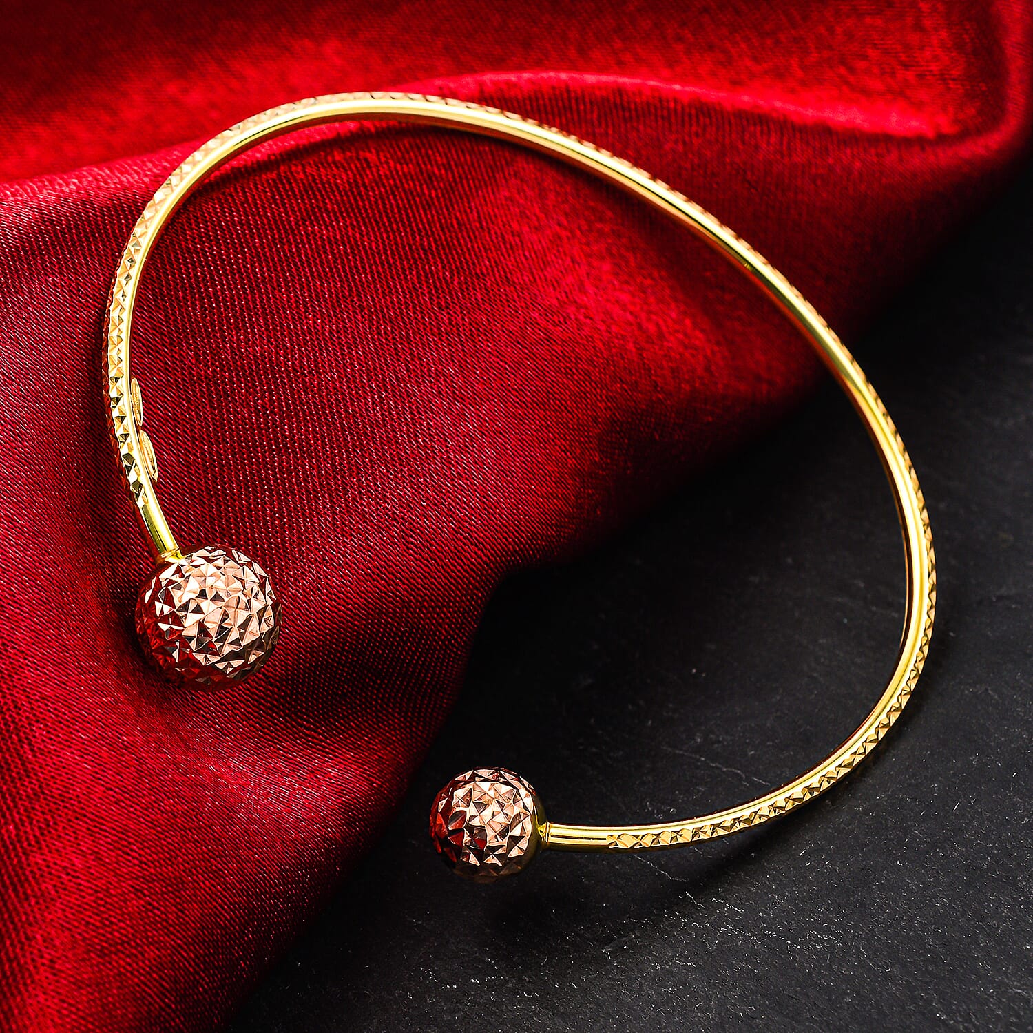 9K Two Colour Gold Diamond Cut Ball Torque Bangle 7193135 1