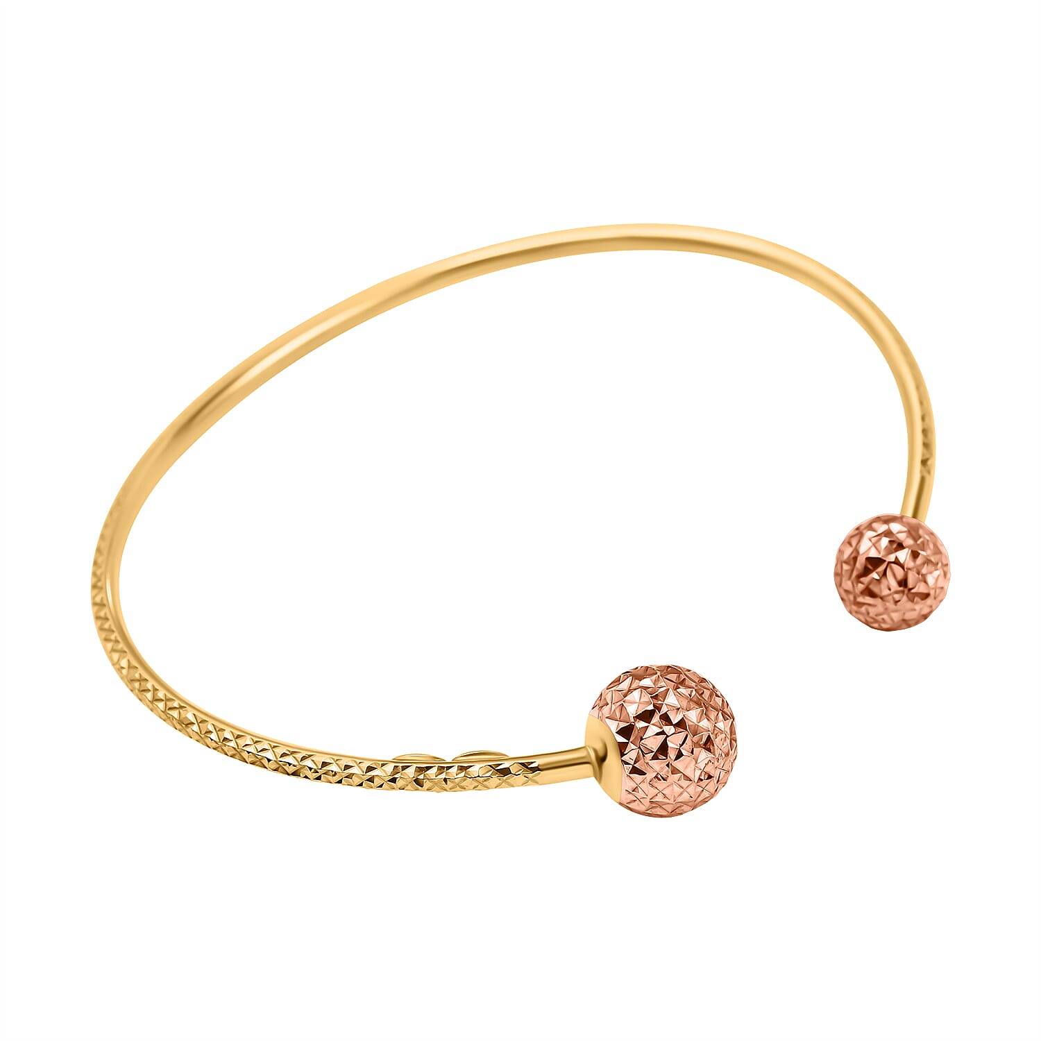 9K Two Colour Gold Diamond Cut Ball Torque Bangle 7193135 2