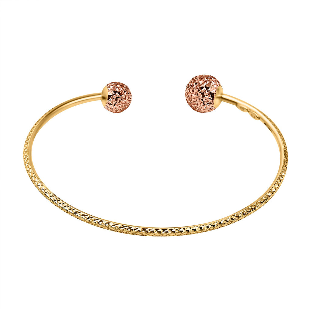9K Two Colour Gold Diamond Cut Ball Torque Bangle