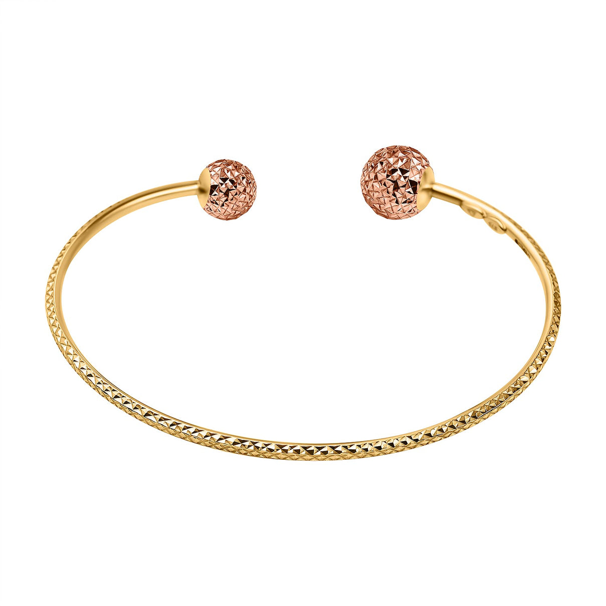 9K Two Colour Gold Diamond Cut Ball Torque Bangle 7193135 3