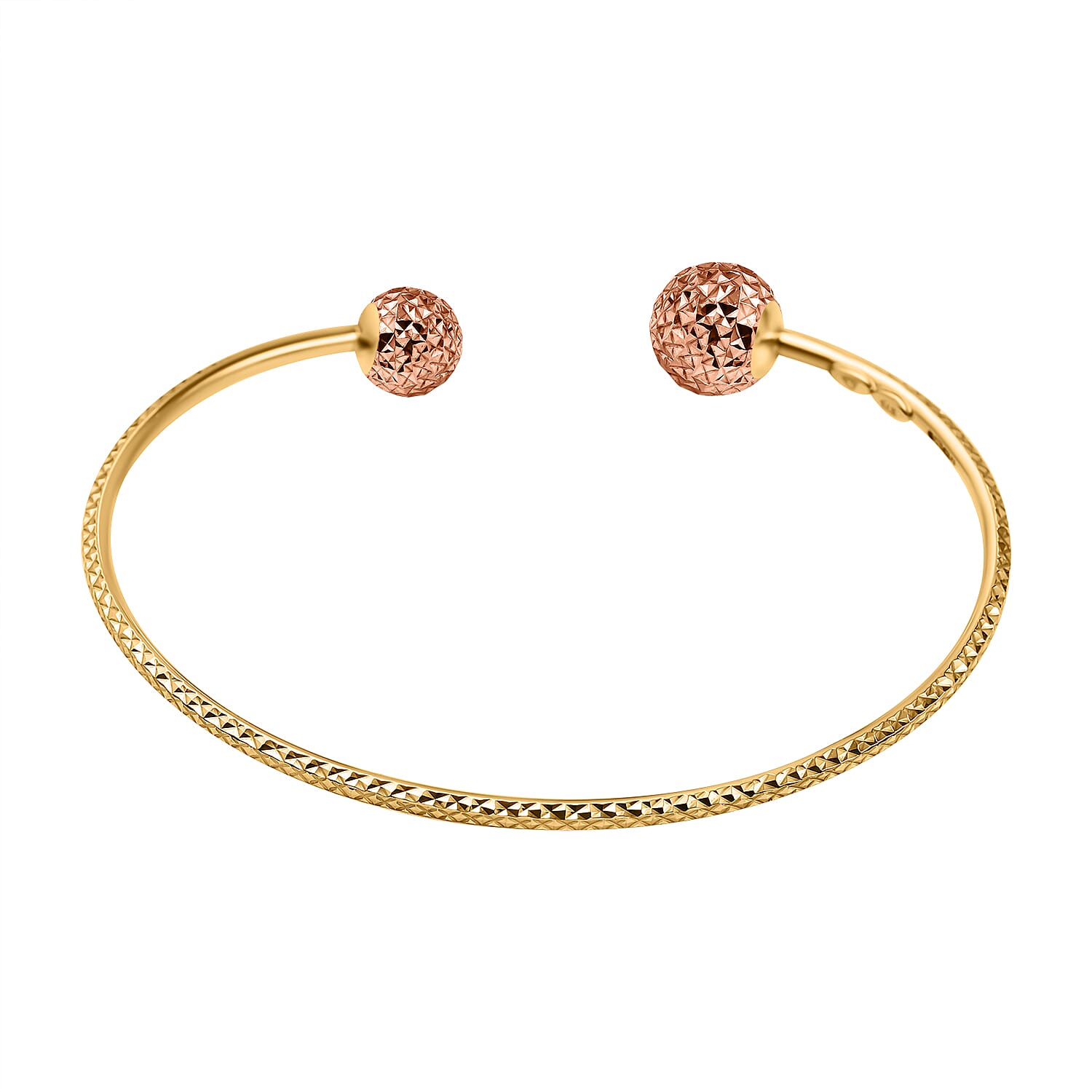 9K Two Colour Gold Diamond Cut Ball Torque Bangle 7193135 3
