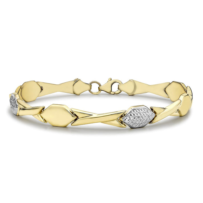 9K Two Colour Gold Diamond Cut Hugs And Kisses Link Bracelet 7.5 Inch 7193249 1