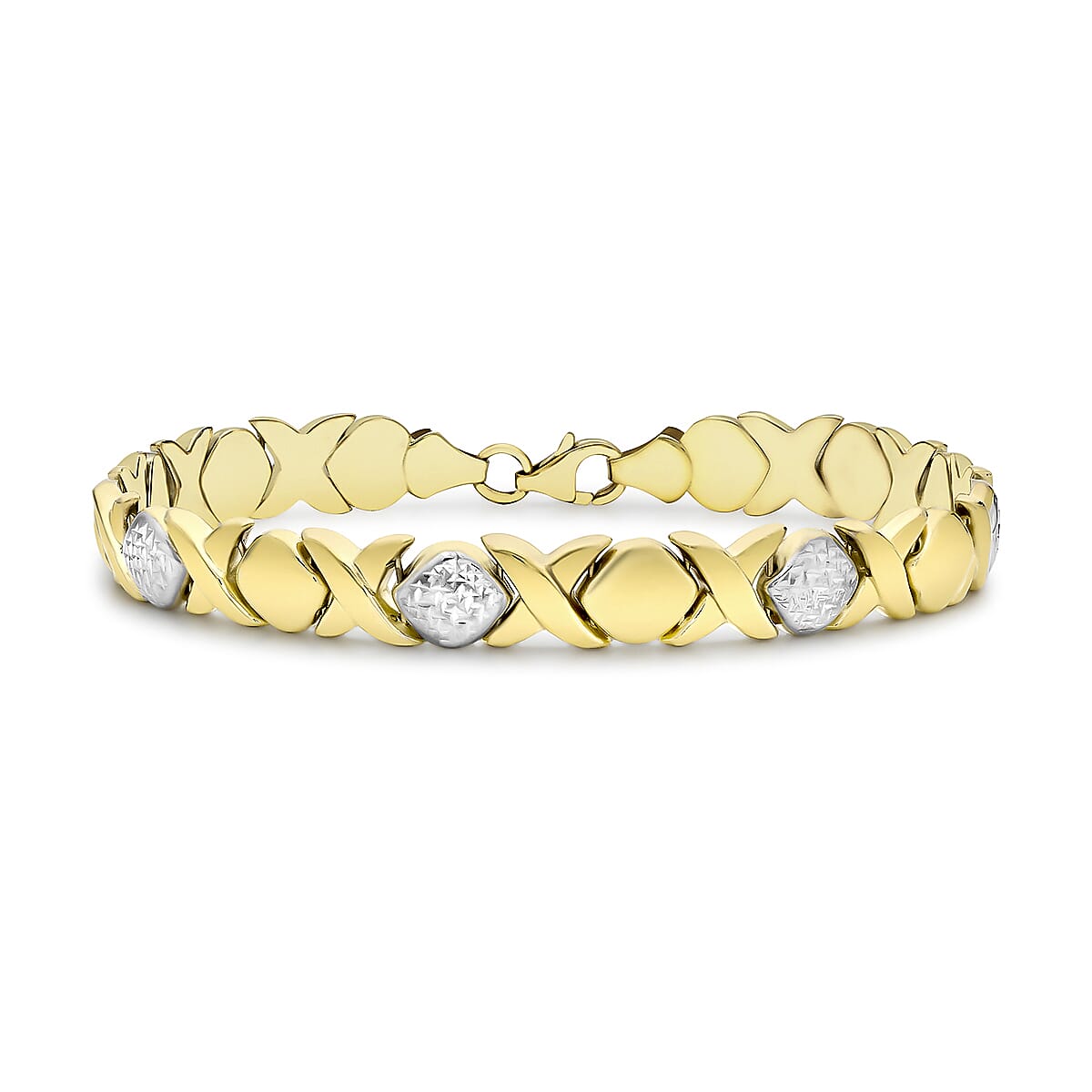 9K Two Colour Gold Diamond Cut Hugs And Kisses Link Bracelet 7.5 Inch 7193256 0