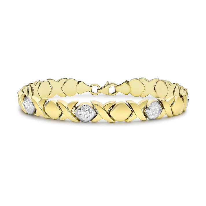 9K Two Colour Gold Diamond Cut Hugs And Kisses Link Bracelet 7.5 Inch 7193256 1
