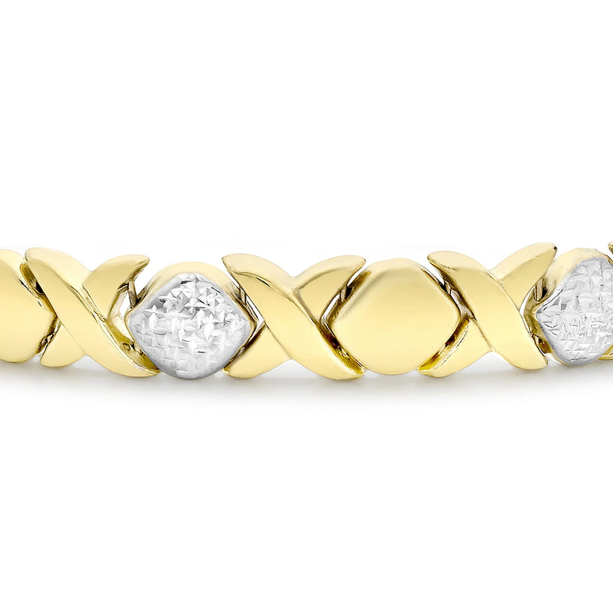 9K Two Colour Gold Diamond Cut Hugs And Kisses Link Bracelet 7.5 Inch 7193256 1