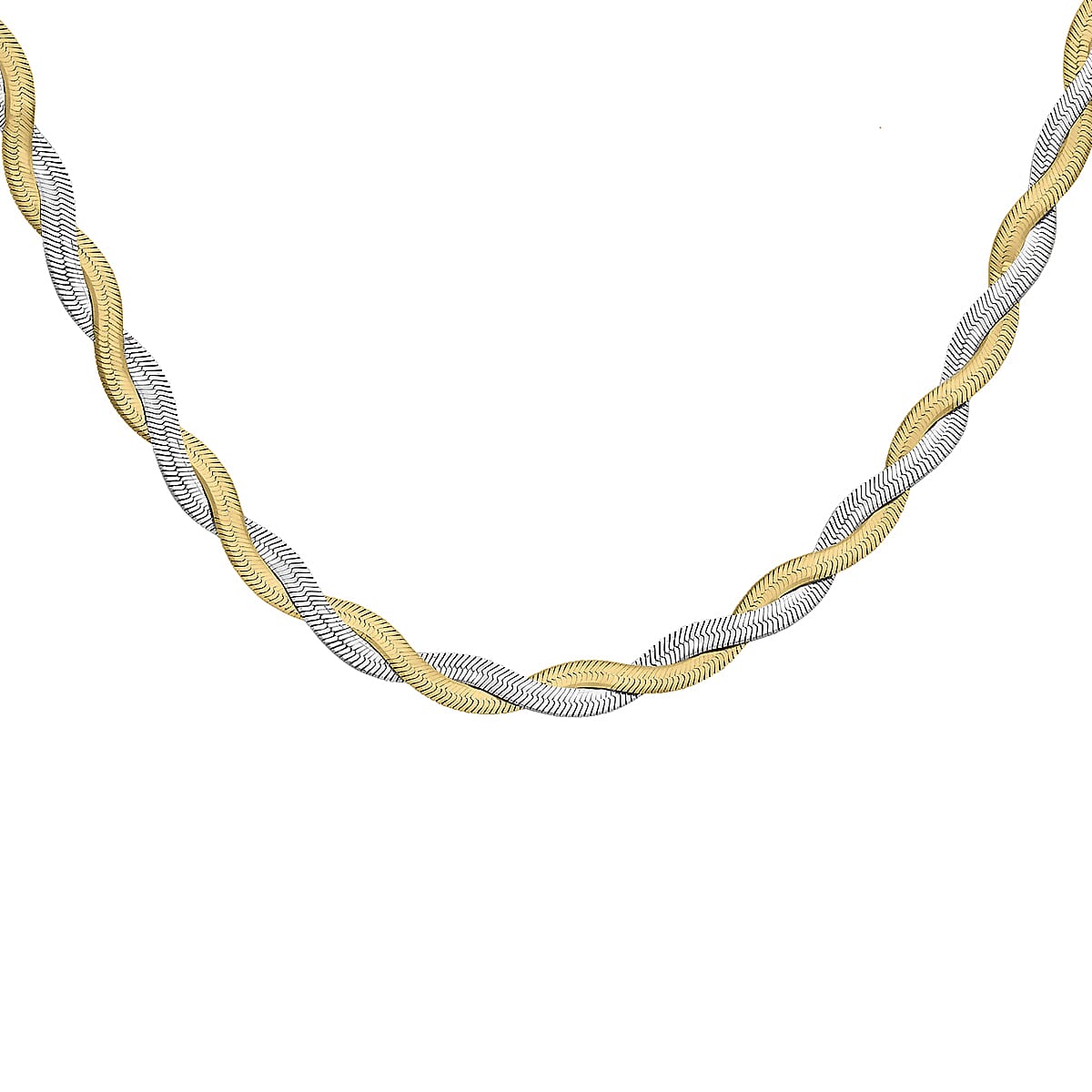 9K Two Colour Gold Diamond Cut Twined Herringbone Necklace 17 Inch 7189791 1