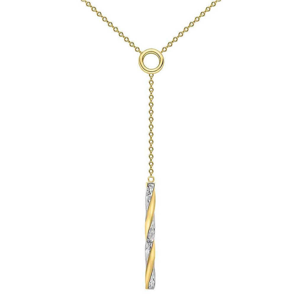 9K Two Colour Gold Diamond Cut Twist Bar Adjustable Necklace 16 to 17 Inch