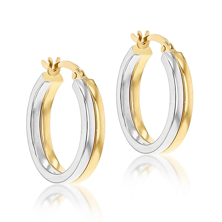 9K Two Colour Gold Double Line Band 4mm X 19.5mm Hoop Earrrings 7190221 1