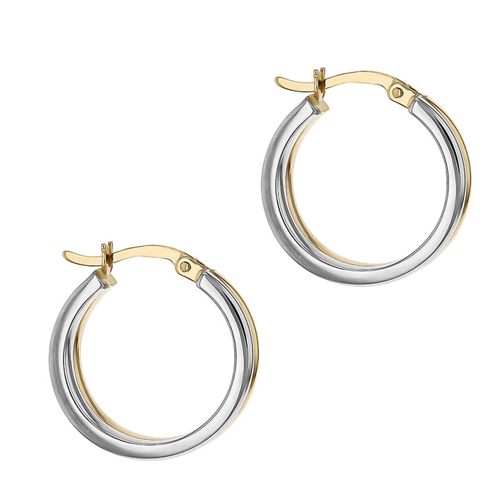 9K Two Colour Gold Double Line Band 4mm X 19.5mm Hoop Earrrings 7190221 2