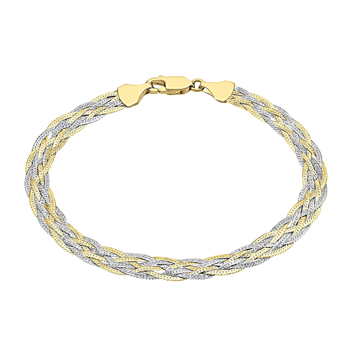 9K Two Colour Gold Plait Textured Herringbone Bracelet 7 Inch 2.9 grams 6093023 0