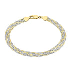 9K Two Colour Gold Plait Textured Herringbone Bracelet 7 Inch, 2.9 grams