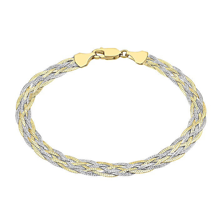 9K Two Colour Gold Plait Textured Herringbone Bracelet 7 Inch 2.9 grams 6093023 1