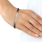 9K Two Colour Gold Plait Textured Herringbone Bracelet 7 Inch, 2.9 grams