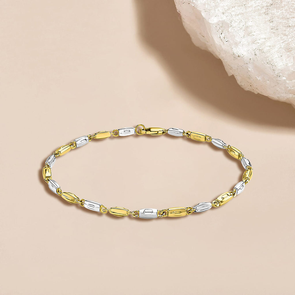 9K Two Colour Gold Rectangular Link Bracelet 8 Inch, 3.6 grams