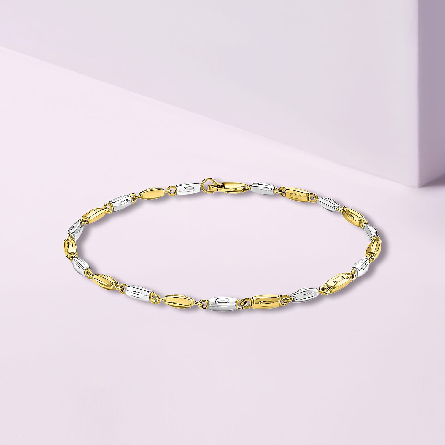 9K Two Colour Gold Rectangular Link Bracelet 8 Inch 3.6 grams 6093048 2