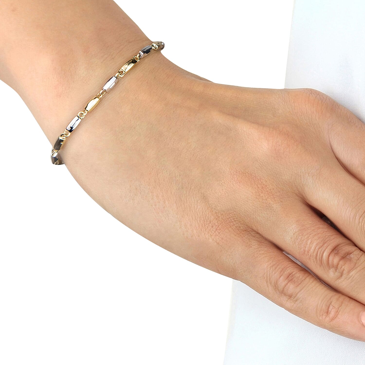9K Two Colour Gold Rectangular Link Bracelet 8 Inch 3.6 grams 6093048 3