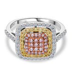 9K Tri Colour Gold SGL Certified Natural Pink Diamond, Natural Yellow Diamond & Natural White Diamond Ring 1.00 Ct.