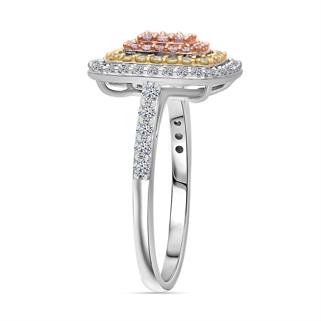 9K Tri Colour Gold SGL Certified Natural Pink Diamond, Natural Yellow Diamond & Natural White Diamond Ring 1.00 Ct.