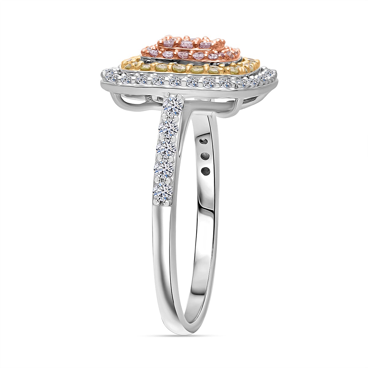 9K White Gold 1 Ct. Pink Diamond, Natural Yellow Diamond, White Diamond Cluster Ring 8114272 2