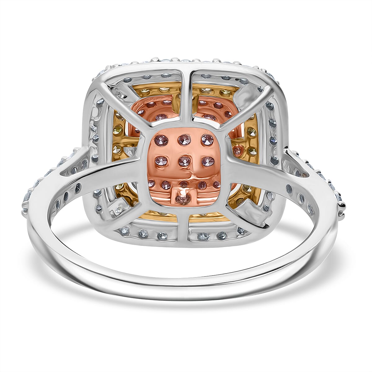 9K White Gold 1 Ct. Pink Diamond, Natural Yellow Diamond, White Diamond Cluster Ring 8114272 3