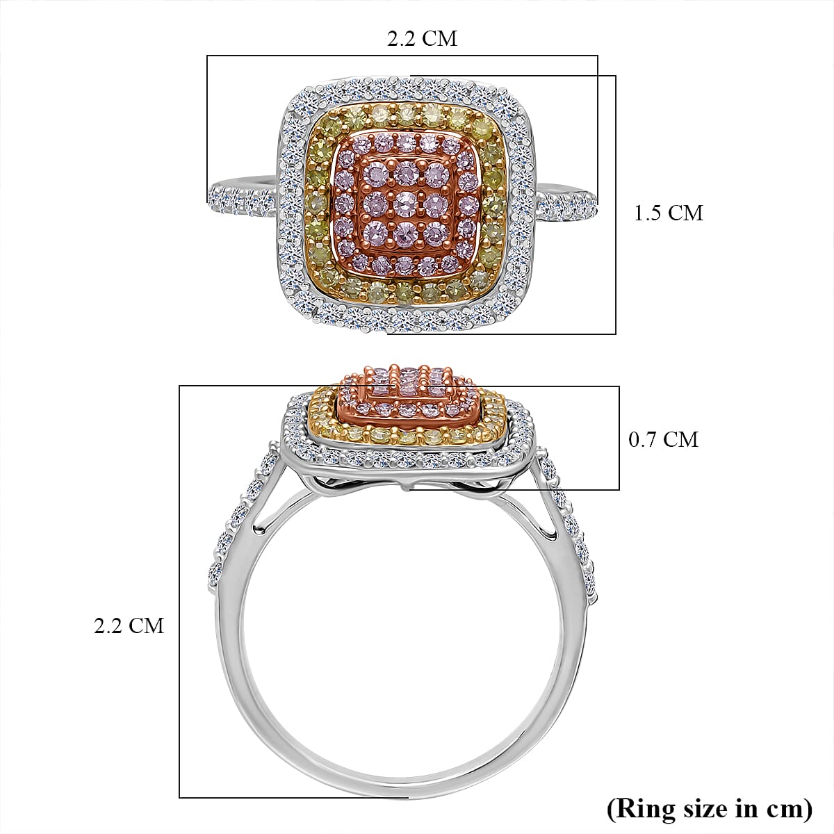 9K White Gold 1 Ct. Pink Diamond, Natural Yellow Diamond, White Diamond Cluster Ring 8114272 4
