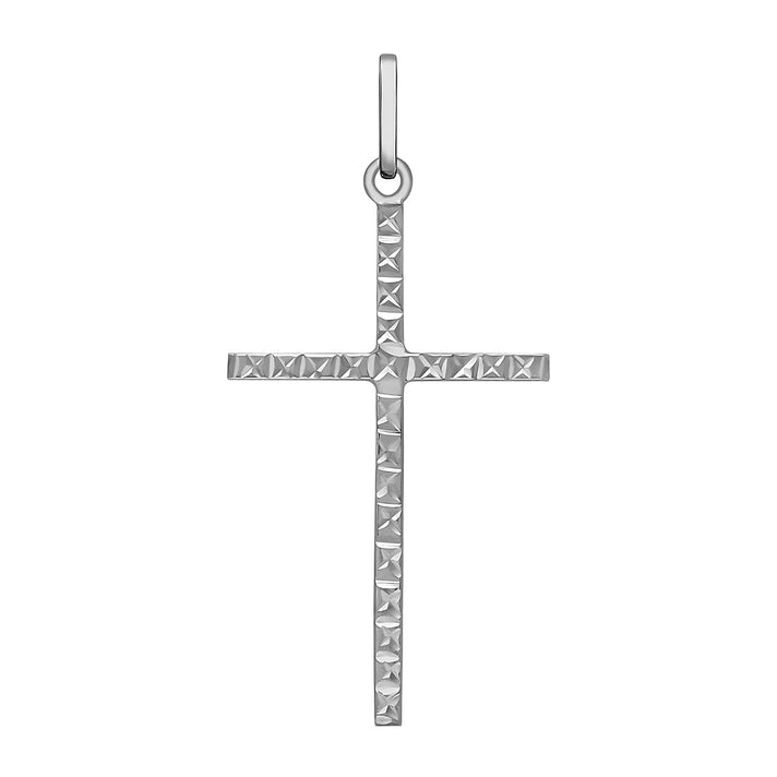 9K White Gold 18mm x 37mm Diamond Cut Slim Cross Pendant 7254938 1