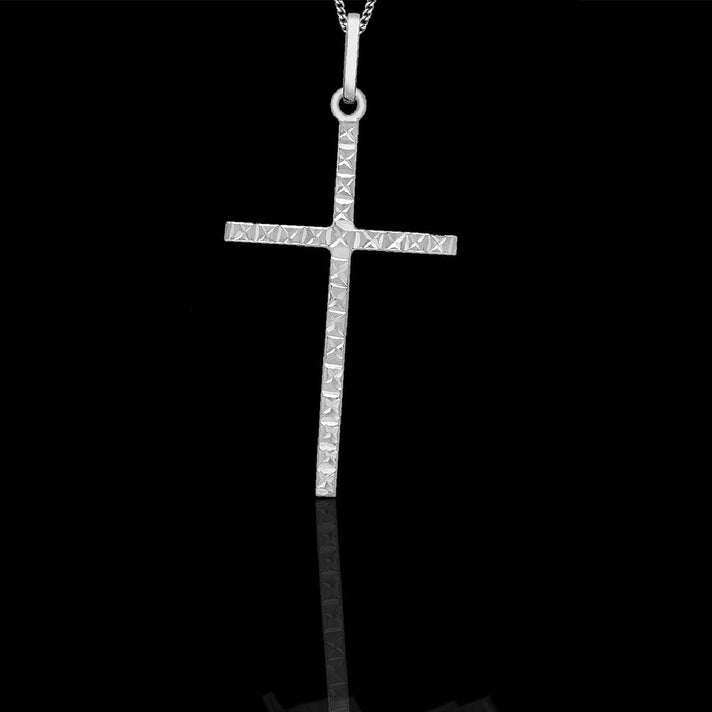9K White Gold 18mm x 37mm Diamond Cut Slim Cross Pendant 7254938 2