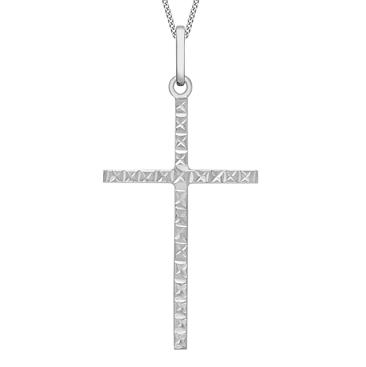 9K White Gold 18mm x 37mm Diamond Cut Slim Cross Pendant 7254938 3