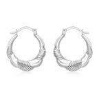 9K White Gold 19mm X 22mm Patterned Scallop Edge Creole Earrings
