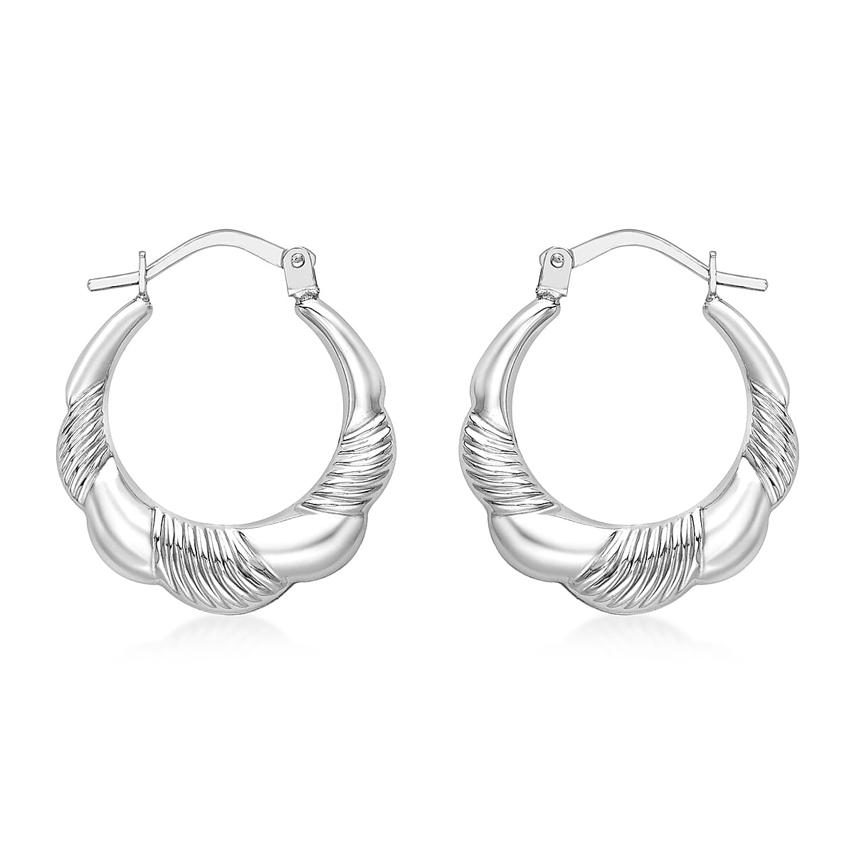 9K White Gold 19mm X 22mm Patterned Scallop Edge Creole Earrings 7078200 0