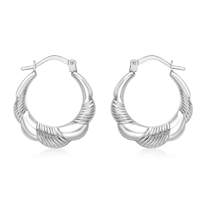 9K White Gold 19mm X 22mm Patterned Scallop Edge Creole Earrings 7078200 1