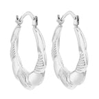 9K White Gold 19mm X 22mm Patterned Scallop Edge Creole Earrings