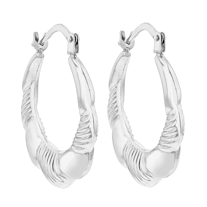 9K White Gold 19mm X 22mm Patterned Scallop Edge Creole Earrings 7078200 2