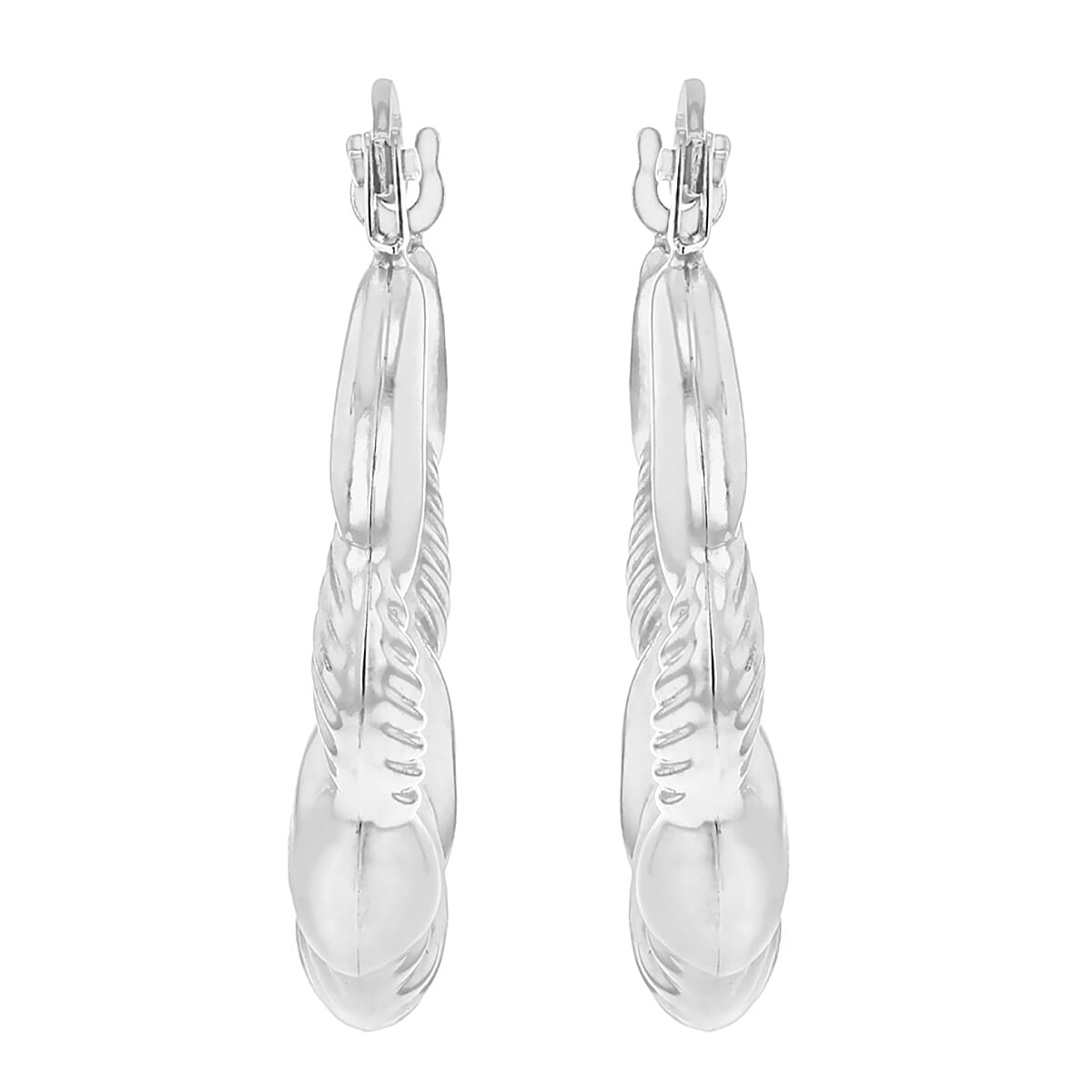 9K White Gold 19mm X 22mm Patterned Scallop Edge Creole Earrings 7078200 2