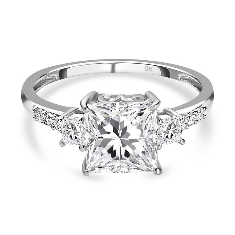 9K White Gold Moissanite Ring 2.10 Ct.