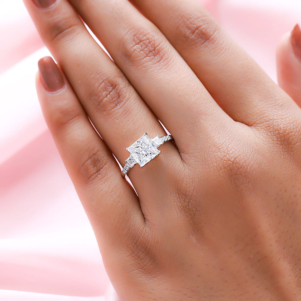 9K White Gold Moissanite Ring 2.10 Ct.
