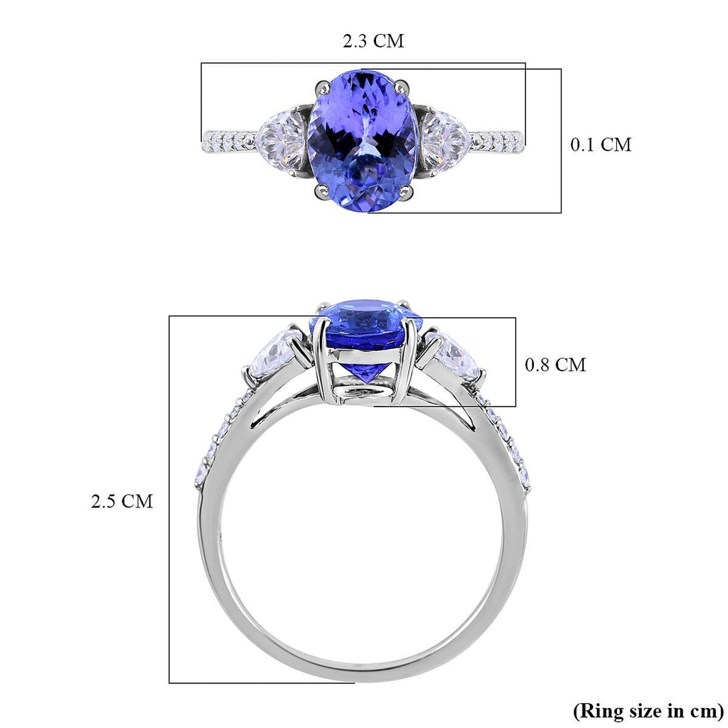 9K White Gold Tanzanite and Moissanite Ring 2.32 Ct.