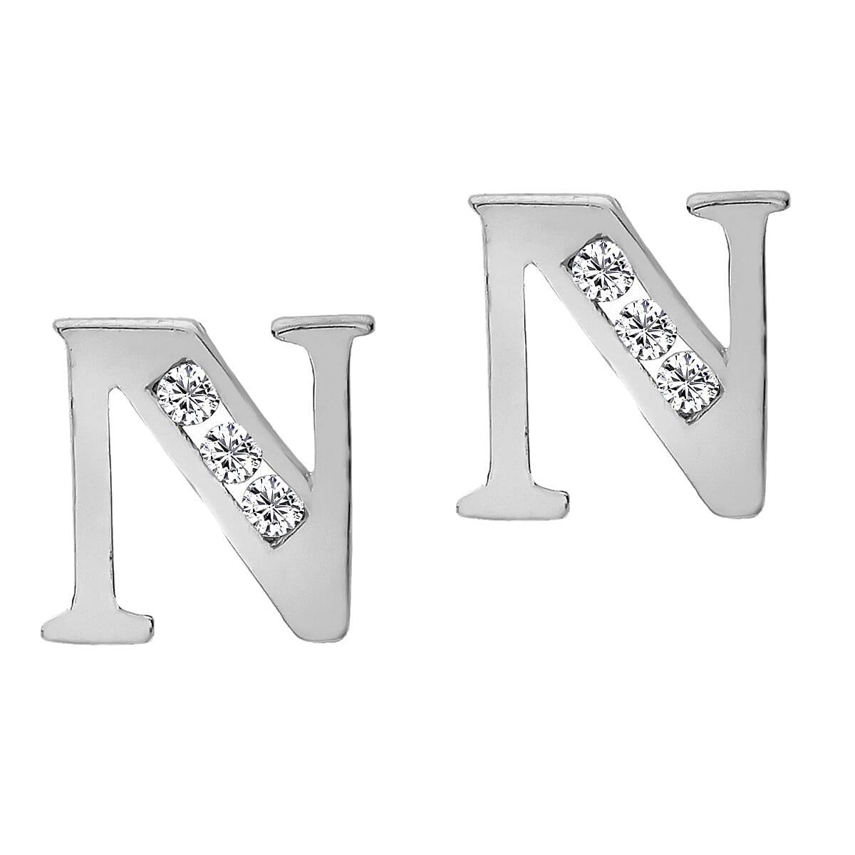 N Initial Stud Earrings in 9K White Gold Cubic Zirconia 6mm x 6mm 7388072 0