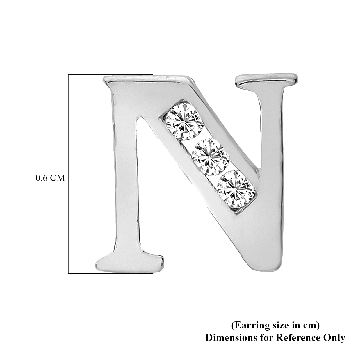 N Initial Stud Earrings in 9K White Gold Cubic Zirconia 6mm x 6mm 7388072 5