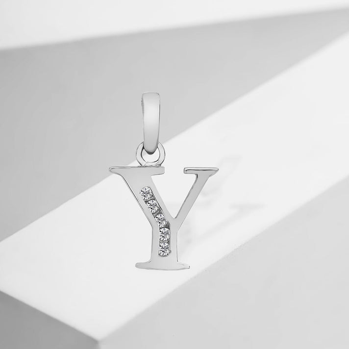 Y Initial Pendant in 9K White Gold Cubic Zirconia 10mm x 12mm 7388382 2