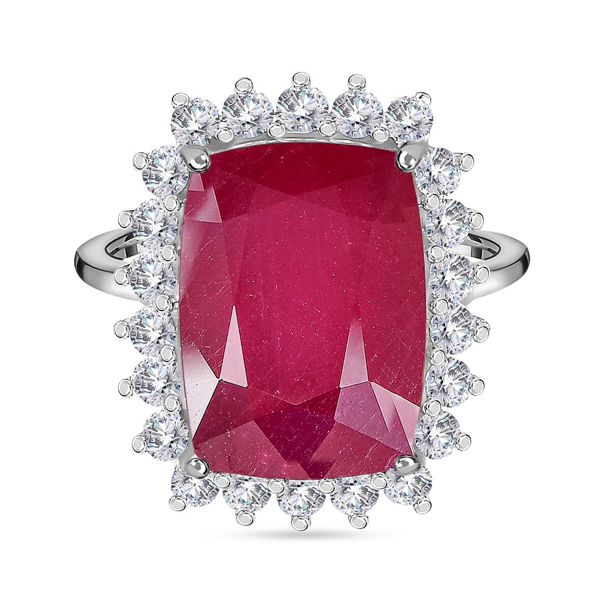 10.9 Ct. AAA African Ruby and Moissanite Halo Ring in 9K White Gold 7382500 0