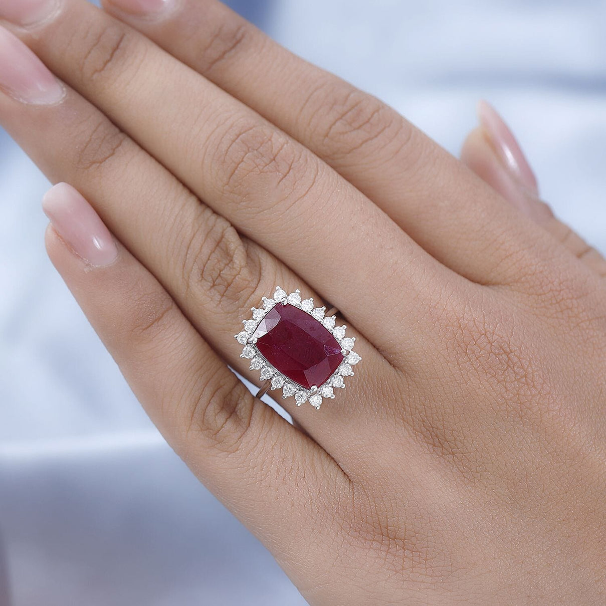10.9 Ct. AAA African Ruby and Moissanite Halo Ring in 9K White Gold 7382500 3