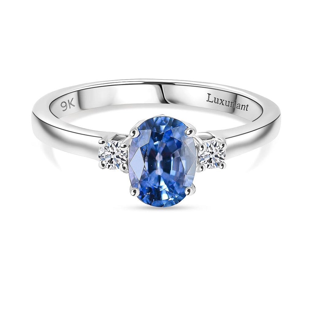 9K White Gold AA Blue Ceylon Sapphire, Lab Grown Diamond GH, SI Solitaire Ring, Gold Wt.3 Gms  1.240  Ct.