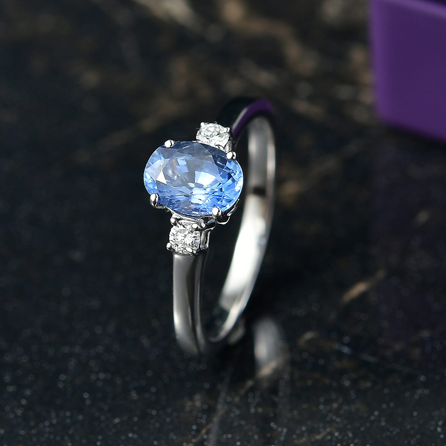 9K White Gold AA Blue Ceylon Sapphire, Lab Grown Diamond GH, SI Solitaire Ring, Gold Wt.3 Gms  1.240  Ct. 8197143 1