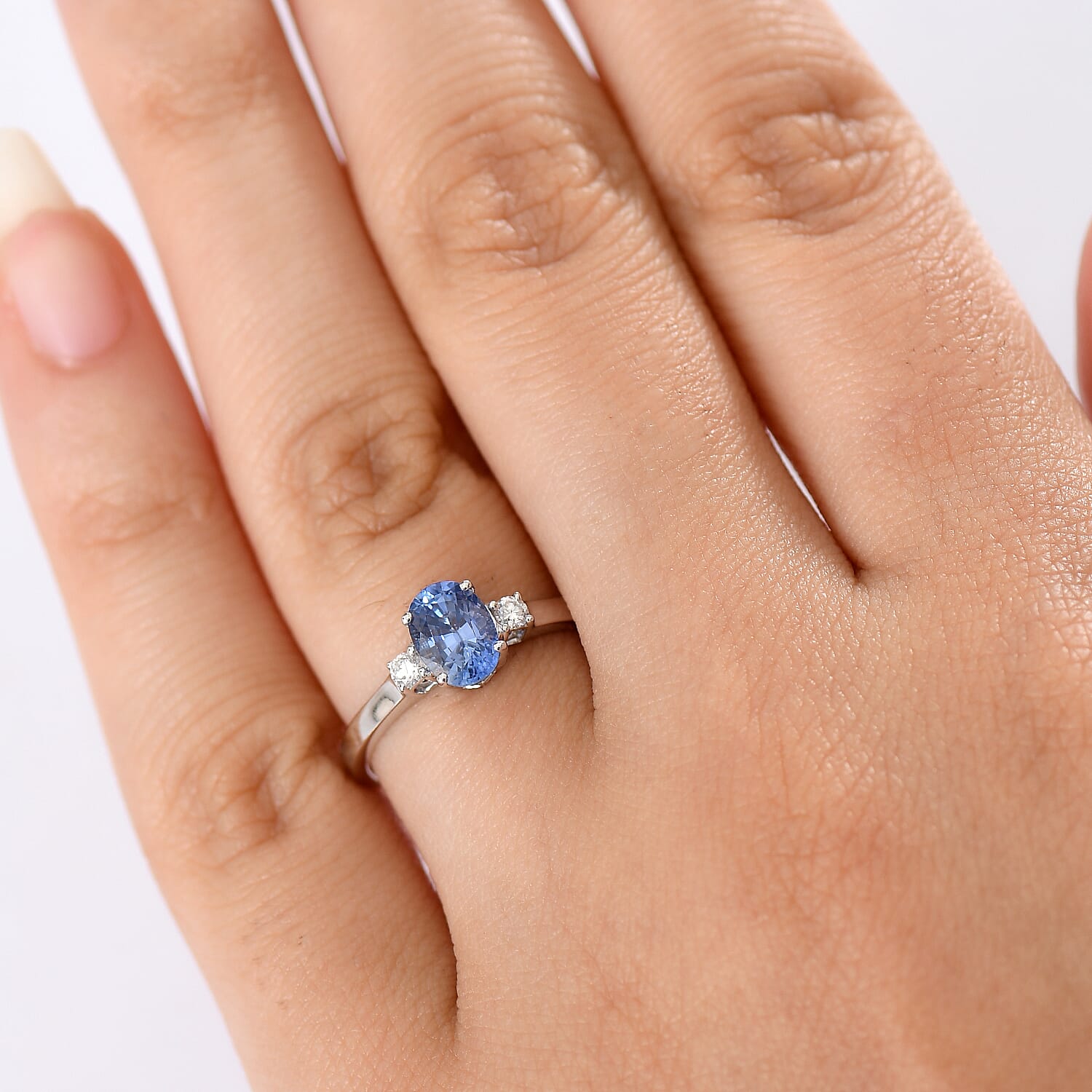 9K White Gold AA Blue Ceylon Sapphire, Lab Grown Diamond GH, SI Solitaire Ring, Gold Wt.3 Gms  1.240  Ct. 8197143 2