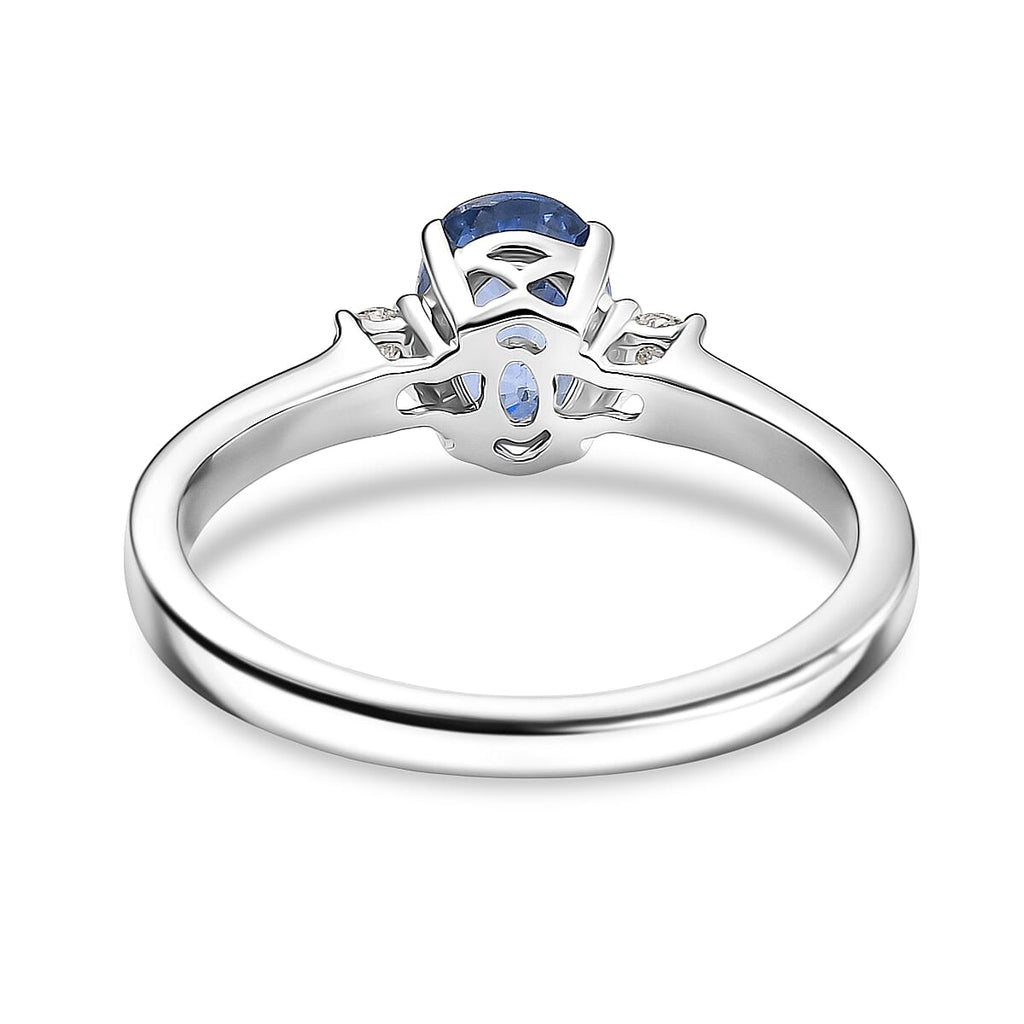 9K White Gold AA Blue Ceylon Sapphire, Lab Grown Diamond GH, SI Solitaire Ring, Gold Wt.3 Gms  1.240  Ct.