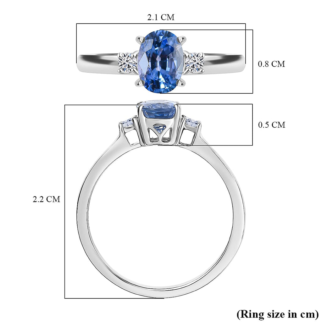9K White Gold AA Blue Ceylon Sapphire, Lab Grown Diamond GH, SI Solitaire Ring, Gold Wt.3 Gms  1.240  Ct.